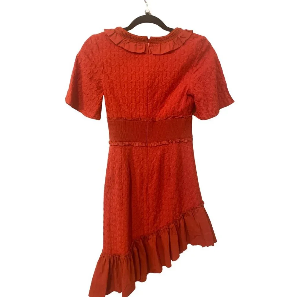 FINDERS KEEPERS Red Memento Ruffle Midi Dress with V Neck, size Small - Picture 7 of 11